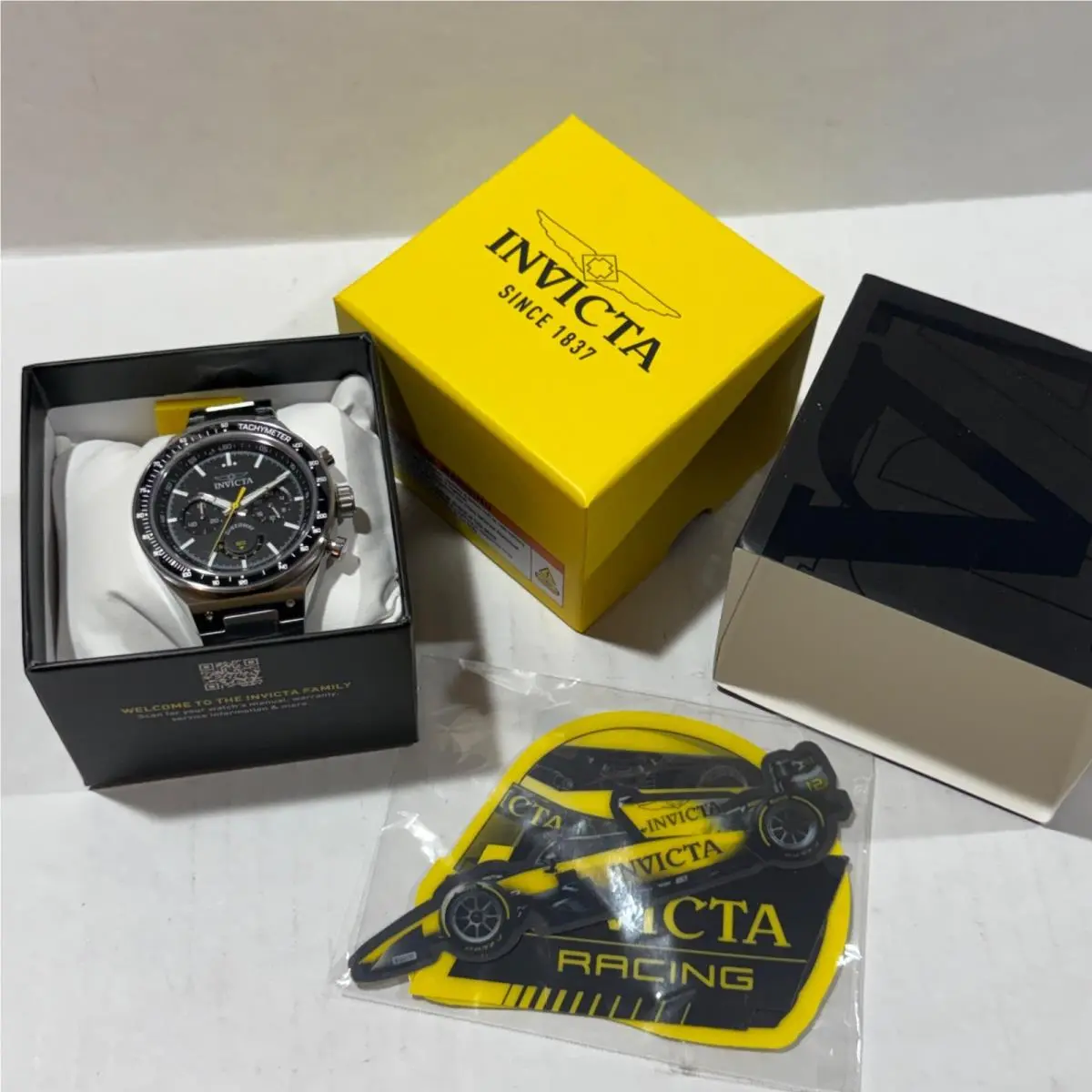 Invicta Mens Speedway Gearshift 44mm Chronograph Black Dial SS Bracelet Watch