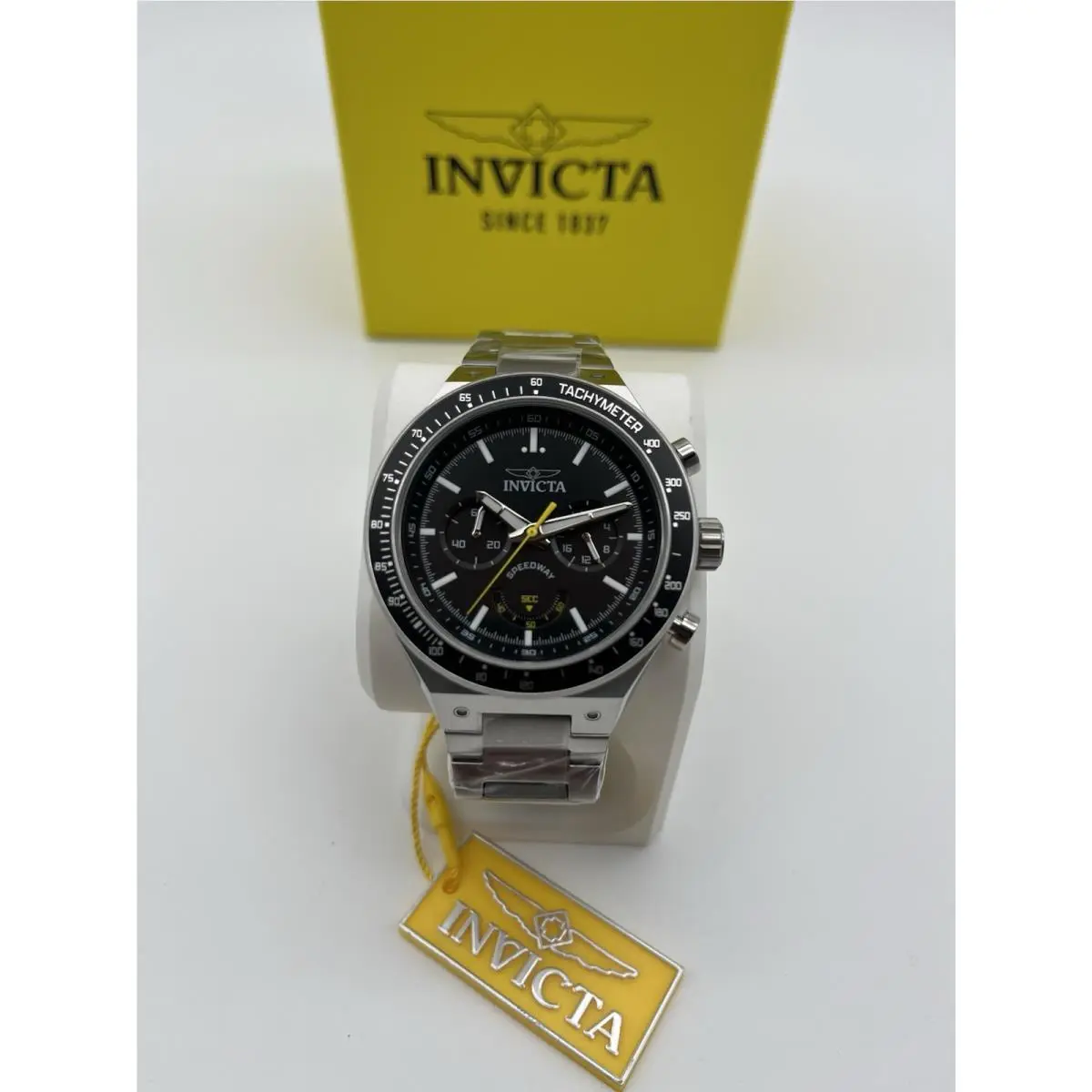 Invicta Mens Speedway Gearshift 44mm Chronograph Black Dial SS Bracelet Watch