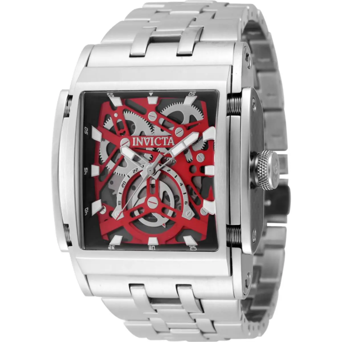 Invicta Men`s Watch Speedway Red Black and Silver Dial Steel Bracelet 47716 - Dial: Transparent, Red, Black, Silver, Band: Silver