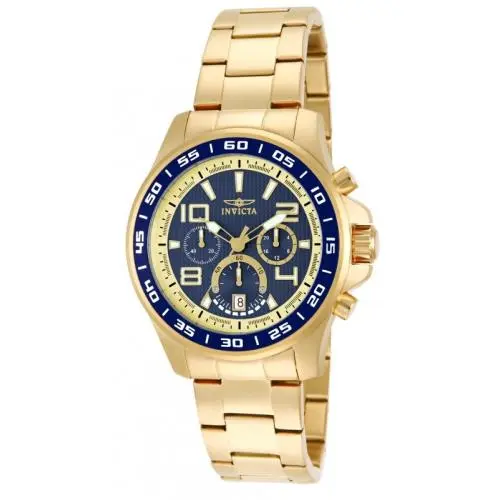 New-invicta Specialty Gold Tone S/steel Blue Chrono. Dial Japan Made Watch 14391