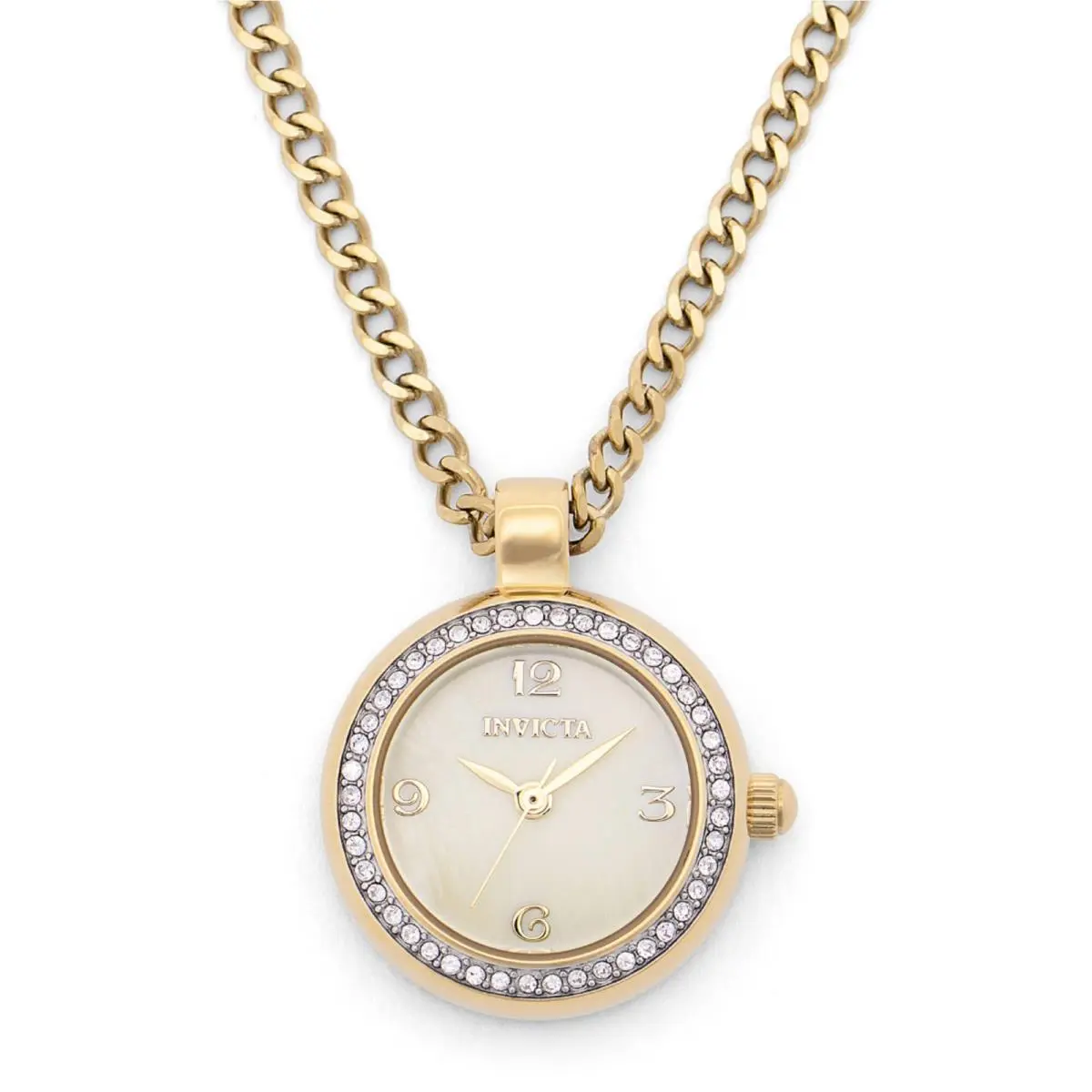 Invicta Women`s Necklace Watch Mini Angel Crystal Yellow Gold Case Chain 49932