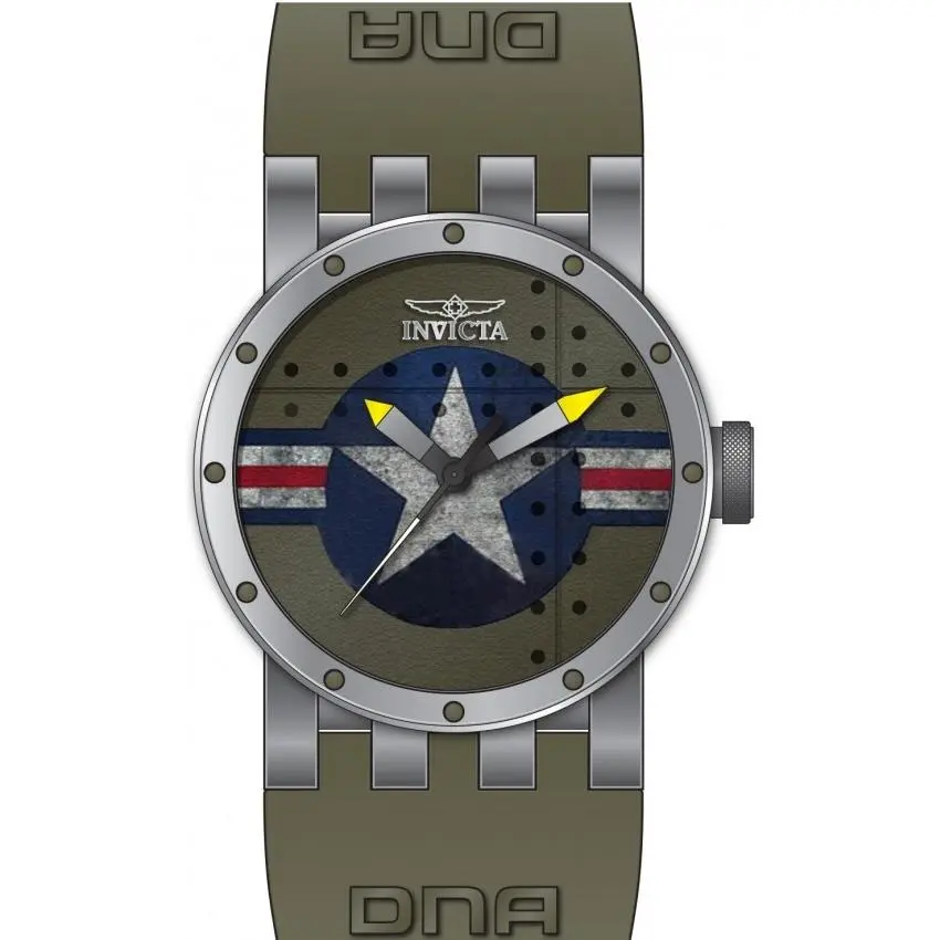 Invicta 11648 Dna 46mm Men`s Watch Quartz Stainless Steel Silicone Band - Dial: Metal, Band: Olive Green, Bezel: Green, Titanium