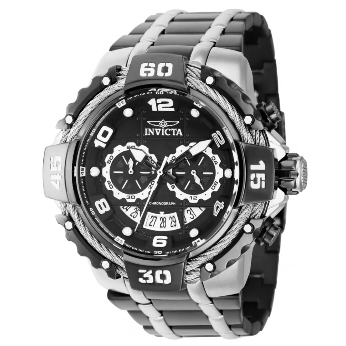 Invicta Bolt 37654 Chronograph Men’s Watch 52 mm Black Silver Cable Bezel