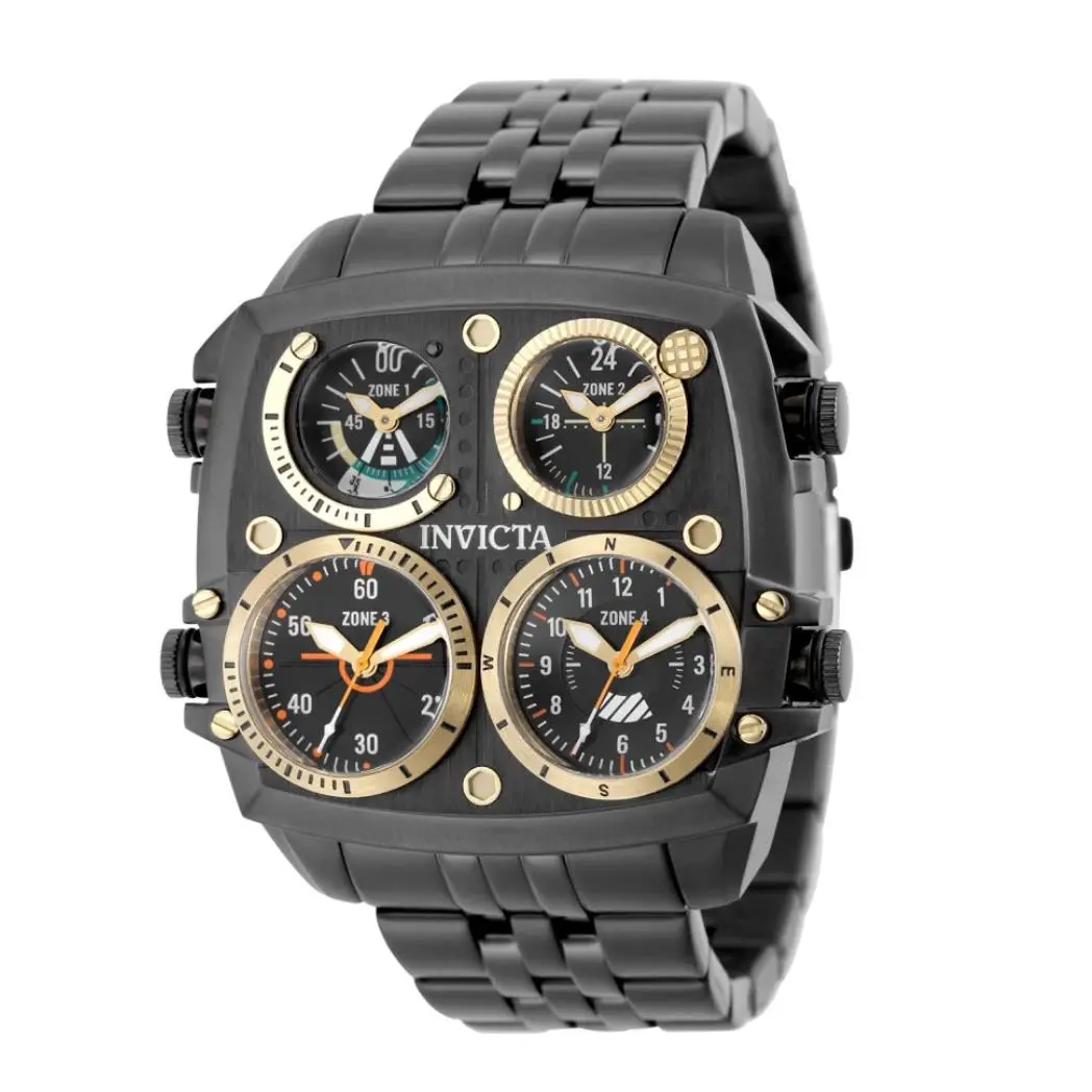 Invicta Aviator Zulu 4-Time Zone Triple Black Mens 50mm Large Quartz Watch 49606