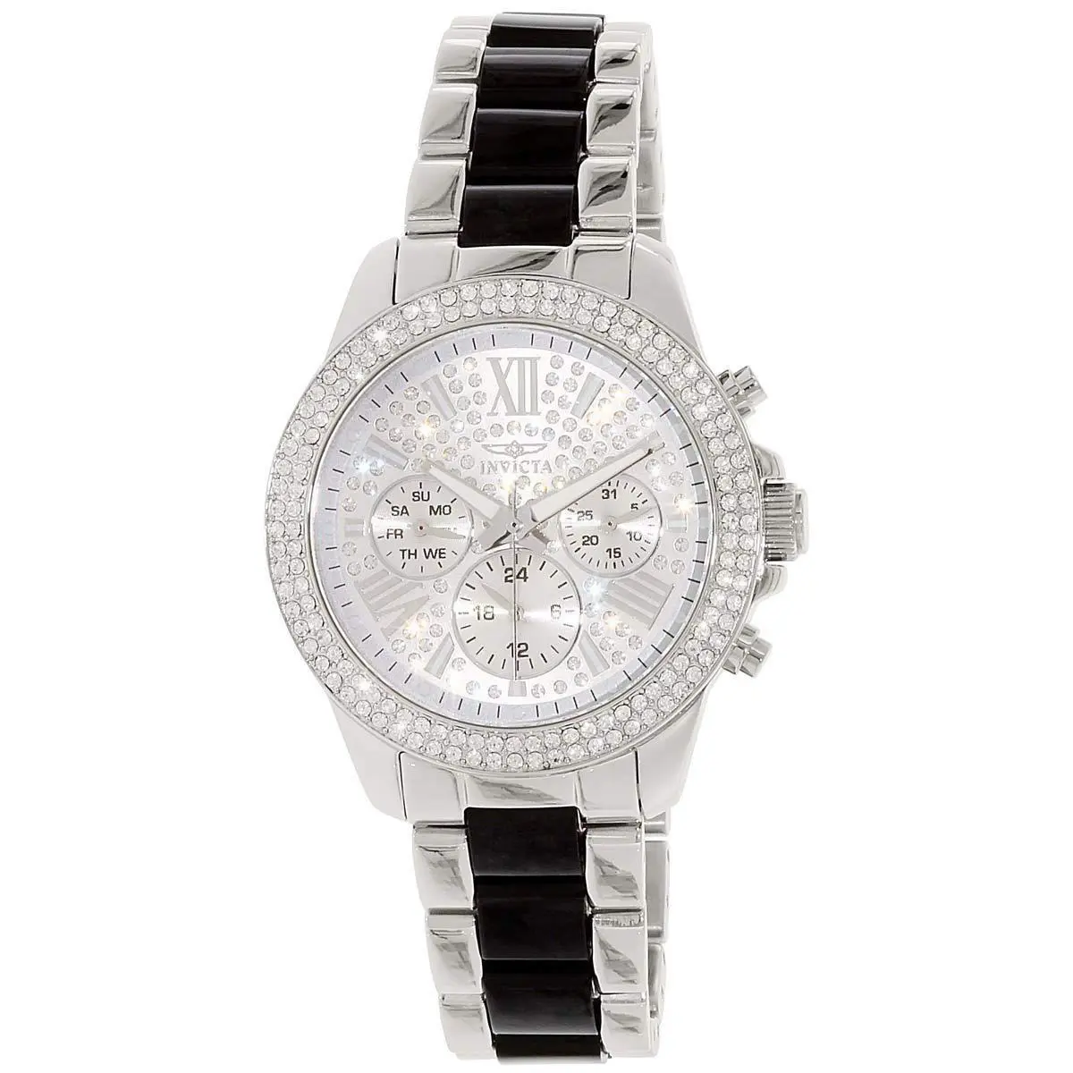Invicta Women`s 20510 Angel Quartz 38mm Chrono Black Steel Tortoise Watch