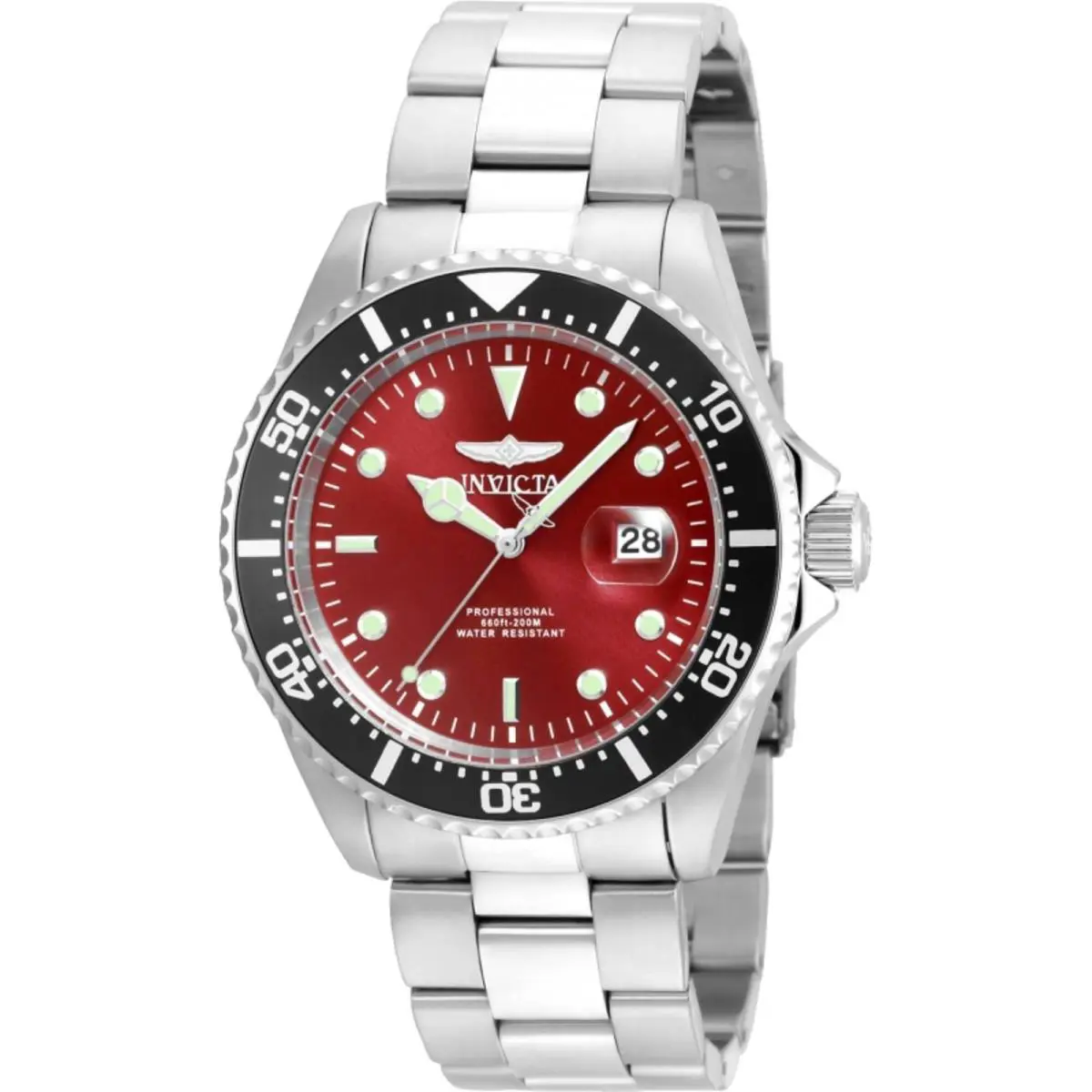 Invicta Men`s Watch Pro Diver Quartz Red Dial Stainless Steel Bracelet 22053