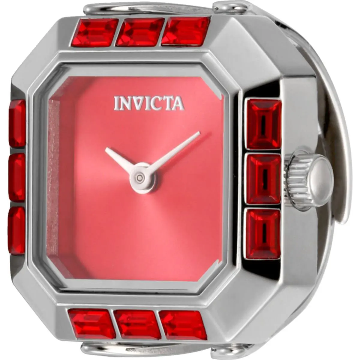Invicta Women`s Mini Ring Watch Angel Red Dial Stainless Steel Bracelet 49582 - Dial: Red, Band: Silver