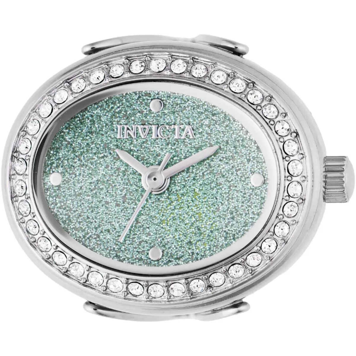 Invicta Women`s Mini Ring Watch Angel Green Glitter Dial Steel Bracelet 49597 - Dial: Green, Band: Silver
