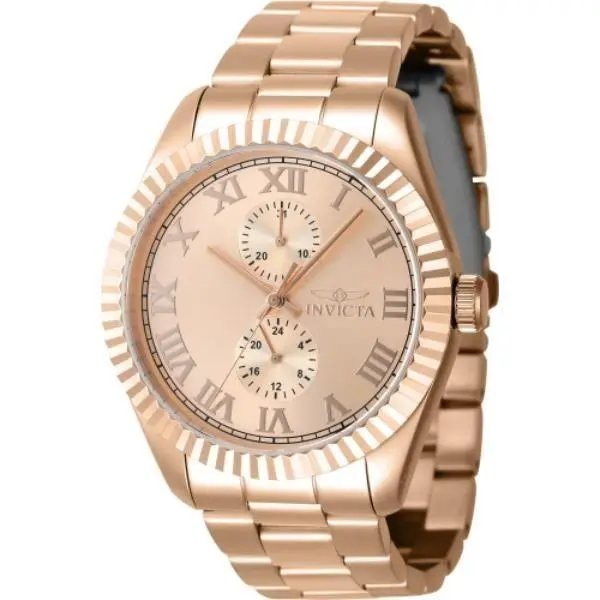 Invicta Specialty 47433 Gmt Quartz Men`s Watch Rose Gold Dial Stainless Steel