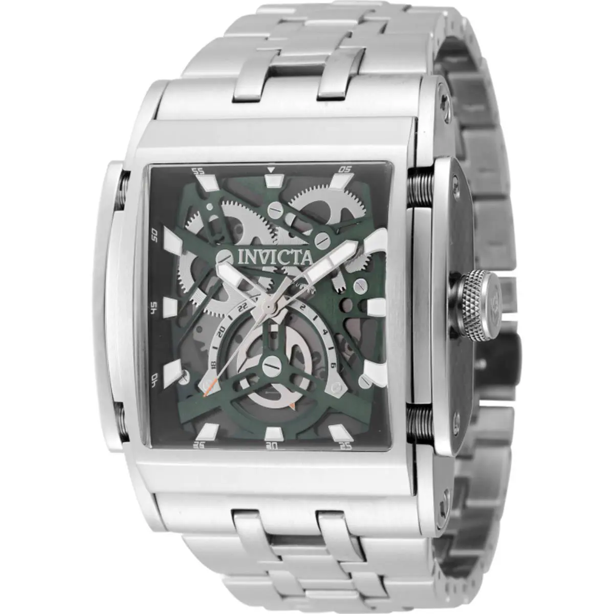 Invicta Men`s Watch Speedway Green Black and Silver Dial Steel Bracelet 47718 - Dial: Transparent, Green, Black, Silver, Band: Silver