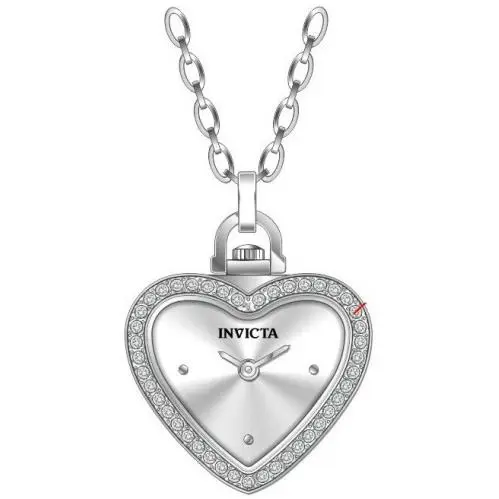Invicta Women`s Necklace Watch Mini Heart Shape Silver Crystal Pendant 49937