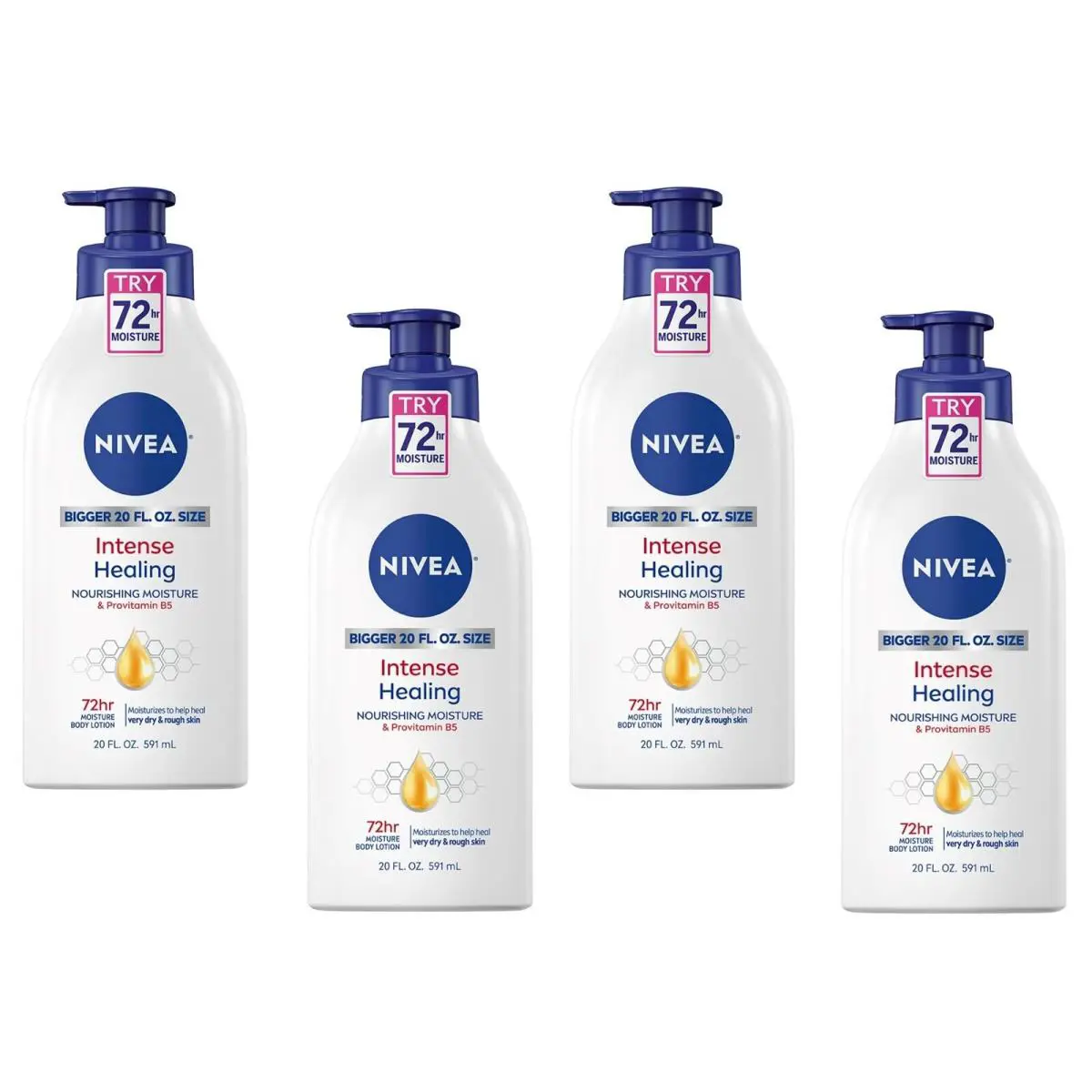 4 Bottles Nivea Intense Healing Body Lotion Moistures Dry to Very Dry Skin 20 oz