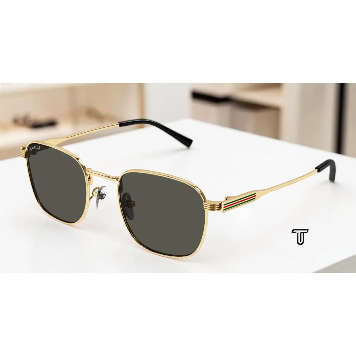 Gucci GG1876S 001 Gold Gold Grey Lens 50 mm Round Oval Panthos Men`s Sunglasses