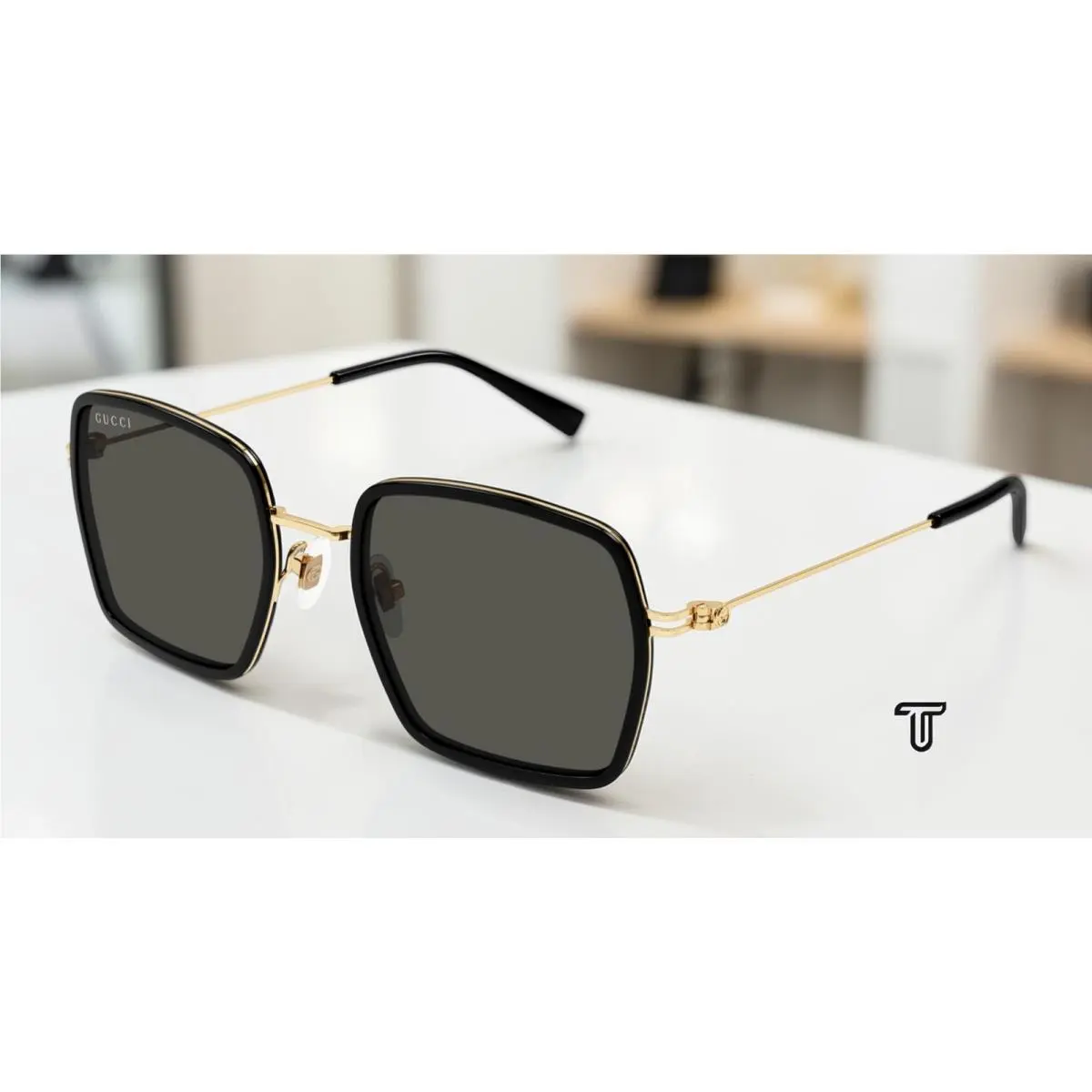 Gucci GG1848S 001 Black Gold Grey 52 mm Rectangular Squared Women`s Sunglasses