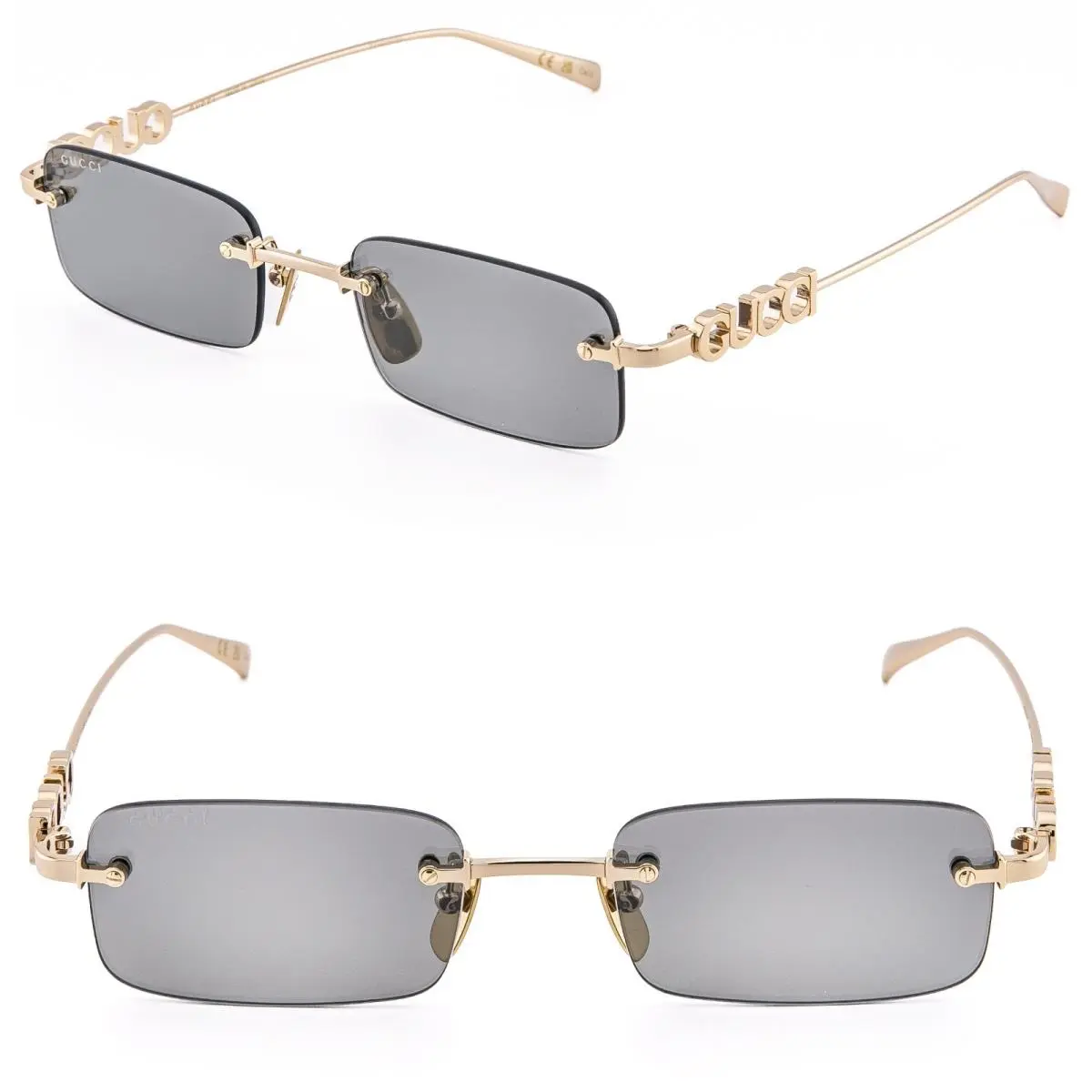 Gucci 1808 Gold Silver Mirror Logo Narrow Rimless GG1808S Unisex Sunglasses 003