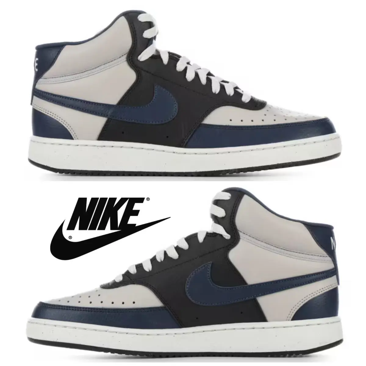 Nike Court Vision Mid Men`s Sneakers Black Casual Sport Comfort High-top Shoes - Black, Manufacturer: nvy/blk/gry 004