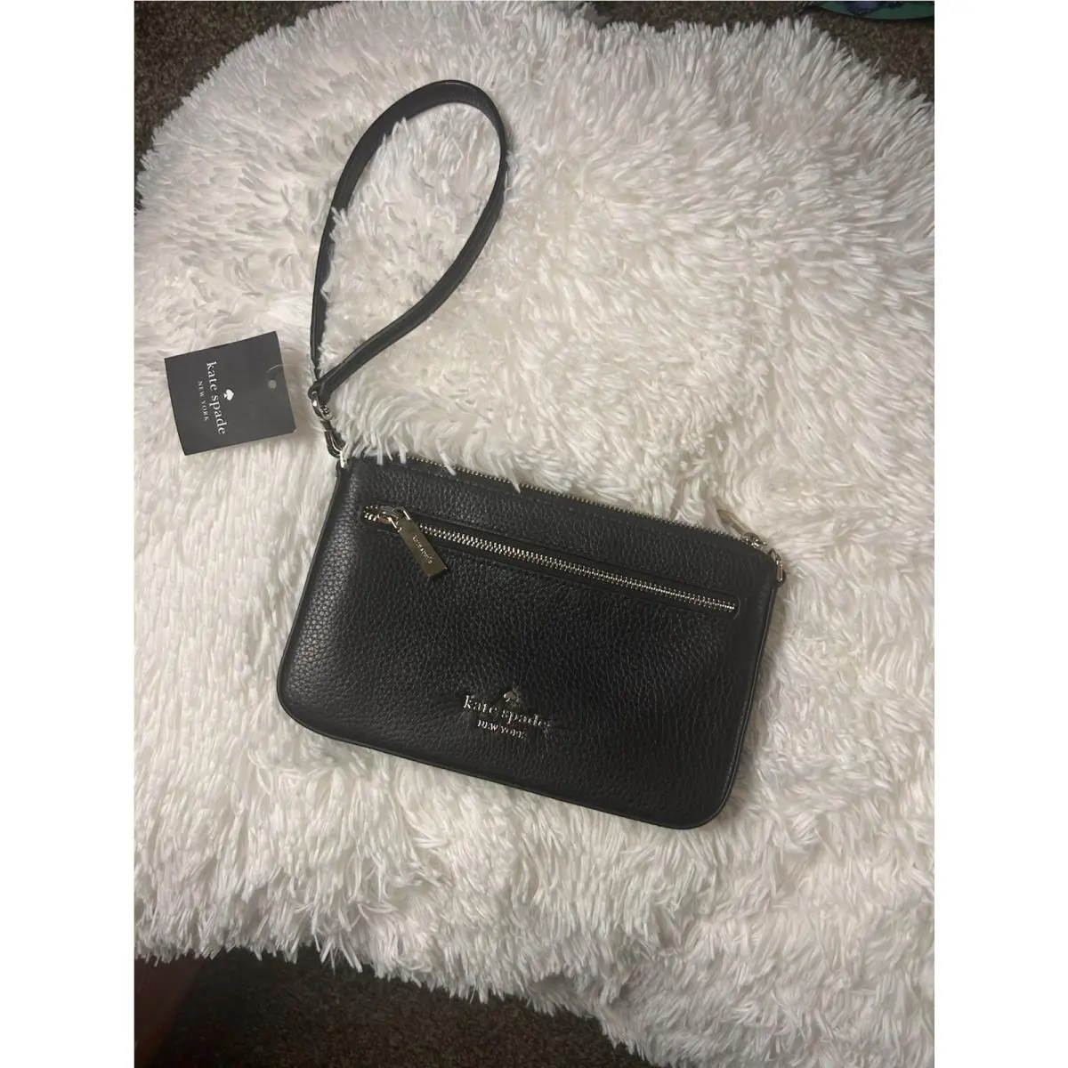 Kate Spade Clutch Black with Zipper Wrist Strap New