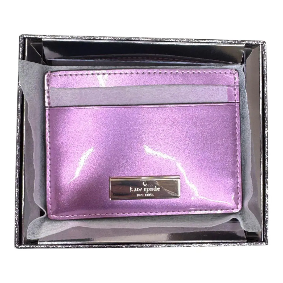 Kate Spade Kenzie Cardholder Metallic Lavender Pink Patent Leather Gift Box New