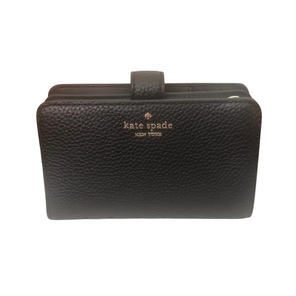 Kate Spade Lena Pebbled Leather Medium Bifold wallet-black-8 Card Slots-id Slot