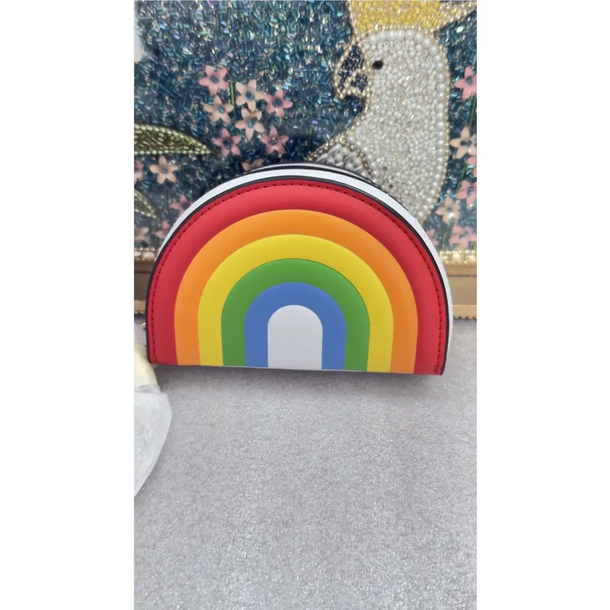 Kate Spade New York Rainbow Coin Purse K7157 Leather Keychain Purse Half Moon