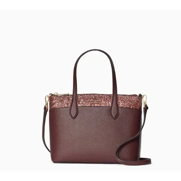 Kate Spade Flash Glitter Glimmer Satchel Bag Crossbody Bag Cherrywood K8707 Ina - Hardware: light gold, Exterior: cherrywood