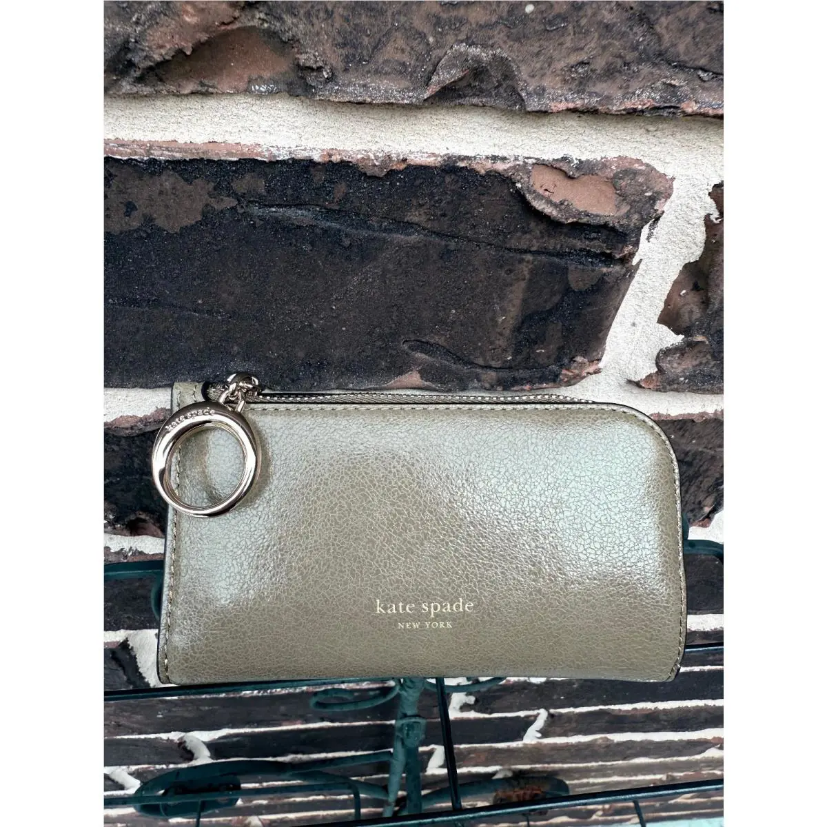 Kate Spade Halo Glazed Leather Small Wallet Dried Thyme Green