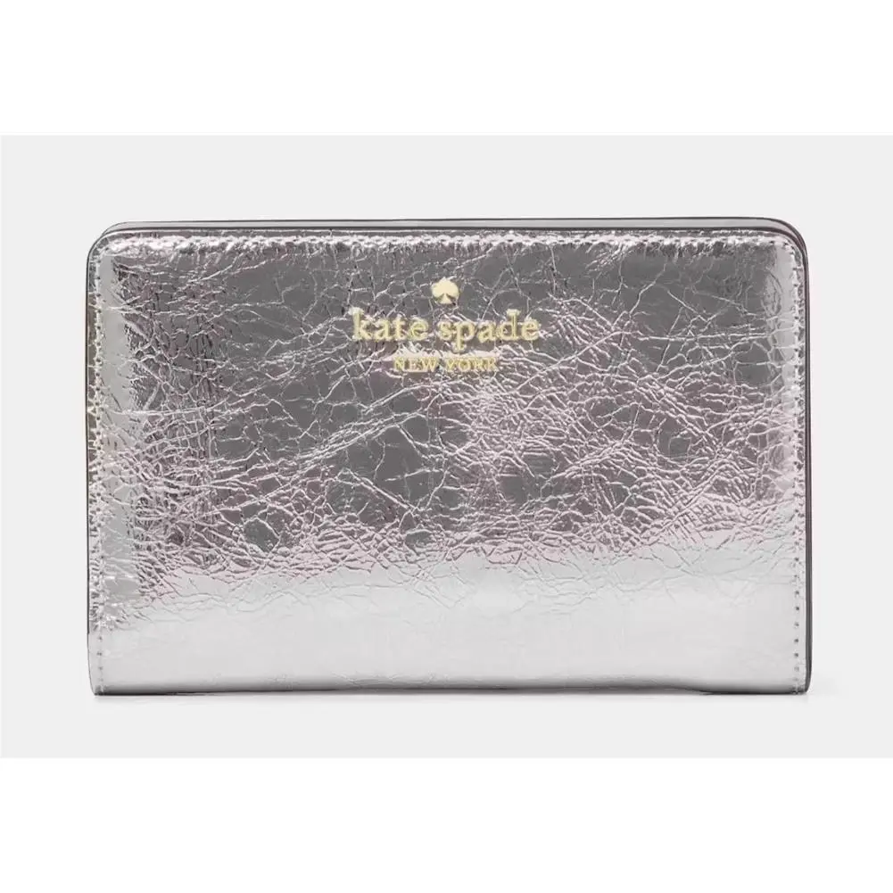 Kate Spade Madison Medium Bifold Wallet Silver Leather KN221 Retail