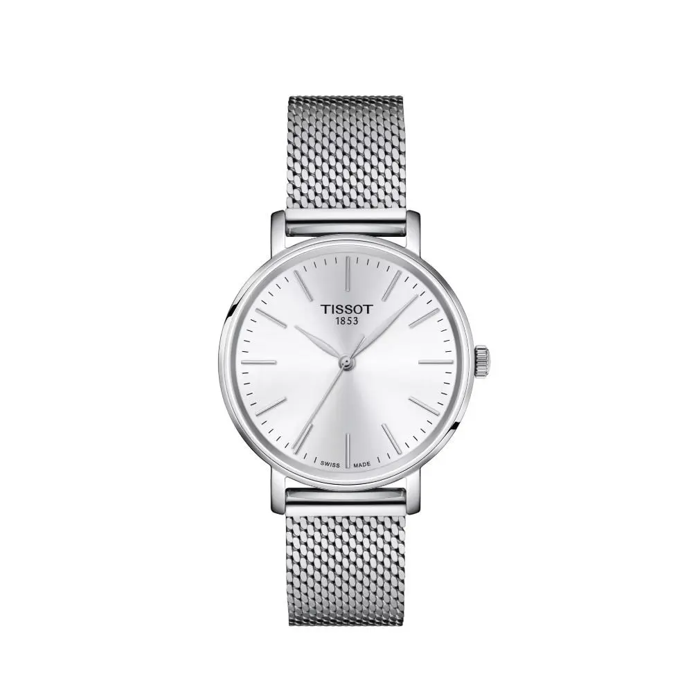 Tissot Everytime Swiss Quartz White Dial Round Women`s Watch T1432101101100 - Dial: White, Band: Gray, Silver, Bezel: Silver