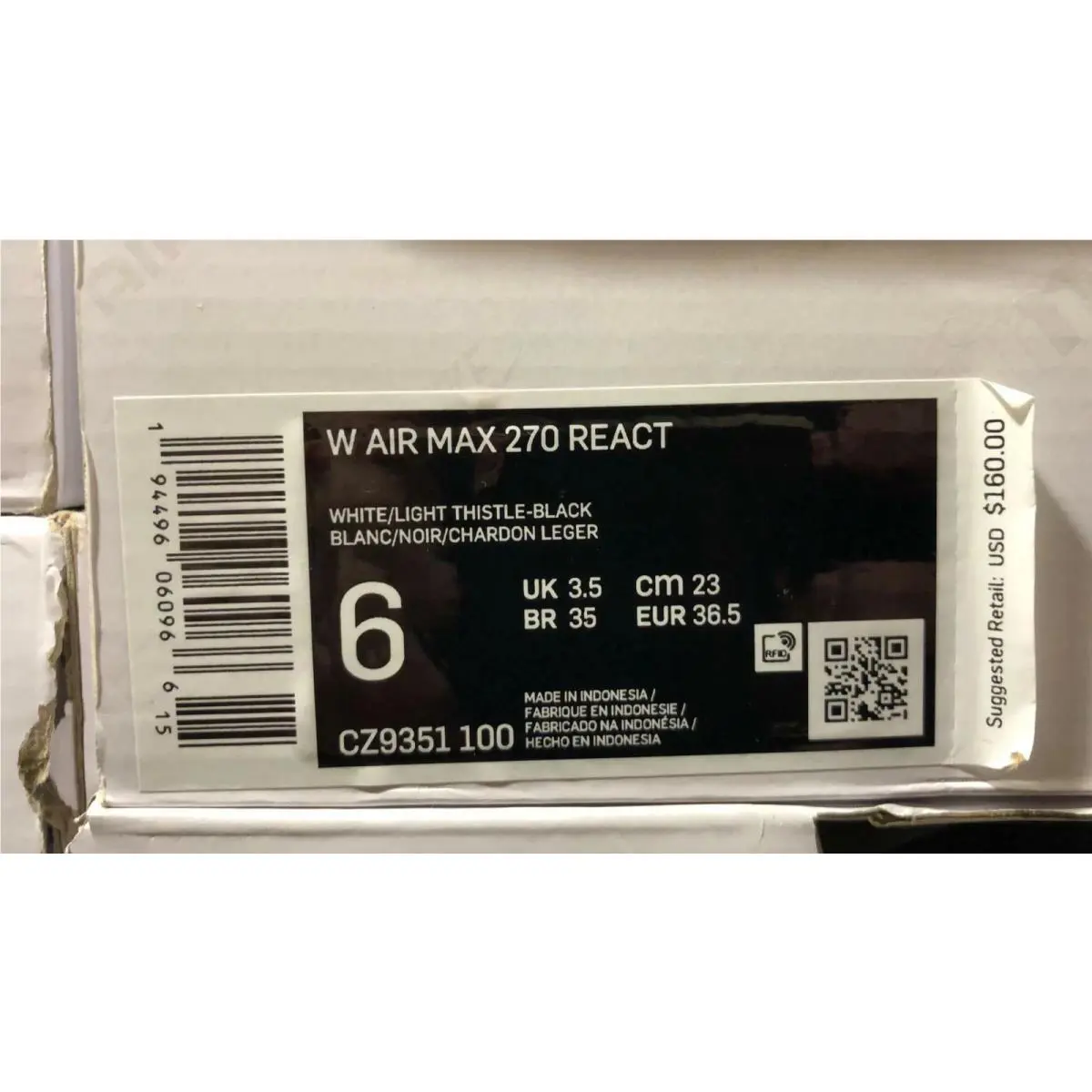 Nike shoes - Nike Air Max 270 React - CZ9351 100 - White/Light Thistle-Black (UPC: 194496060966) 10