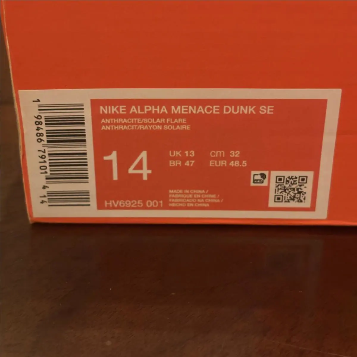 Nike shoes - Nike Alpha Menace Dunk SE - Anthracite / Solar Flare (UPC: 198486788816) 5