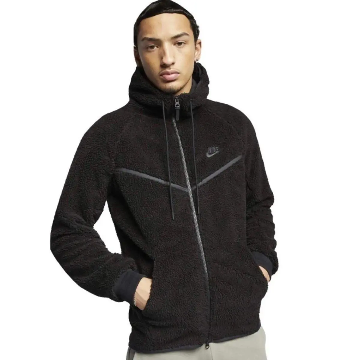 Nike Tech Sherpa Fleece Wind Runner Full Zip Hoodie Black AQ2767-010 Size XS