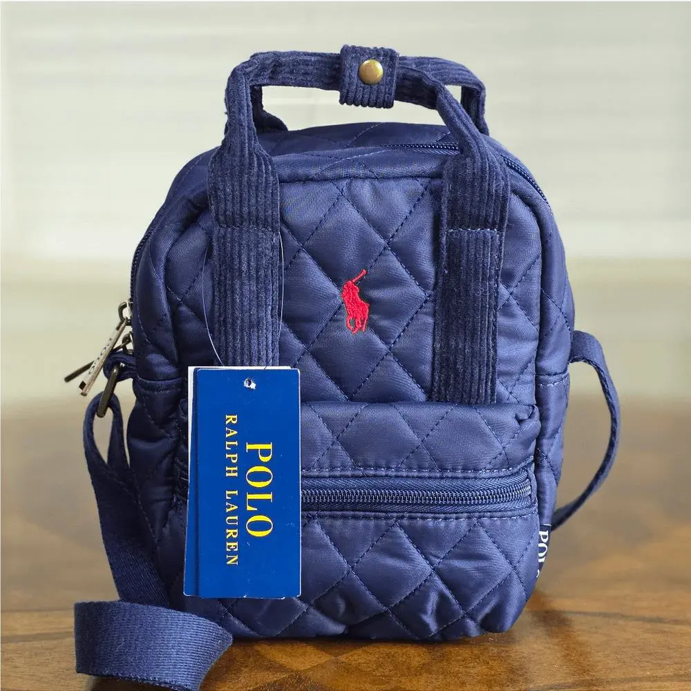 Polo Ralph Lauren Navy Mini Bag Quilted Crossbody Pony Logo Corduroy Handles