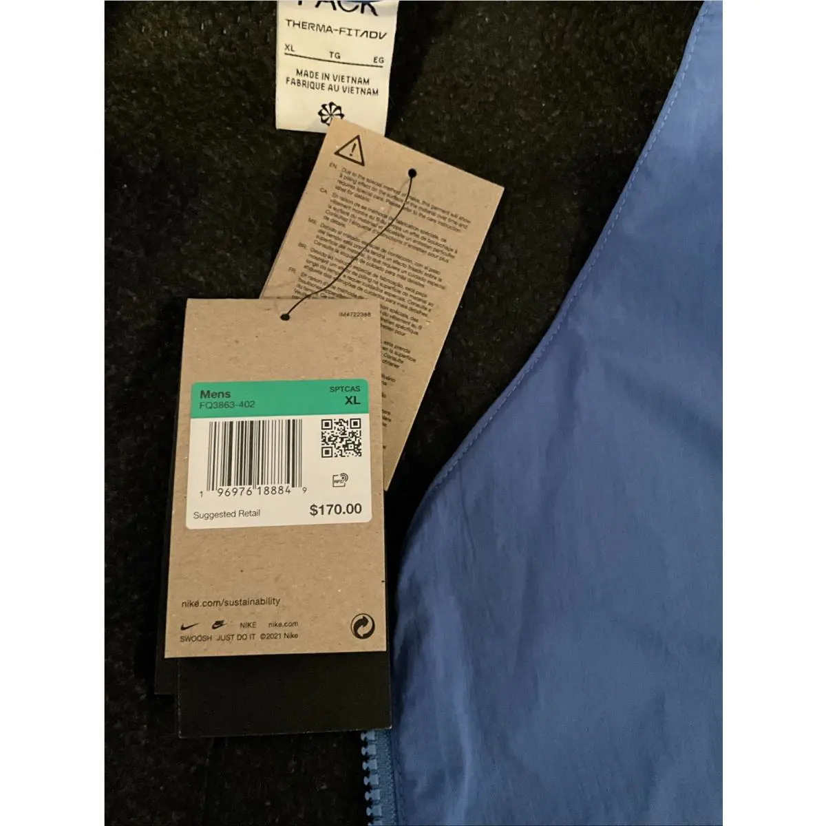 Nike clothing - Nike Sportswear Tech Pack Therma-Fit ADV Forward-Lined Vest - FQ3863402 - Blue (UPC: 0196976188849) 2