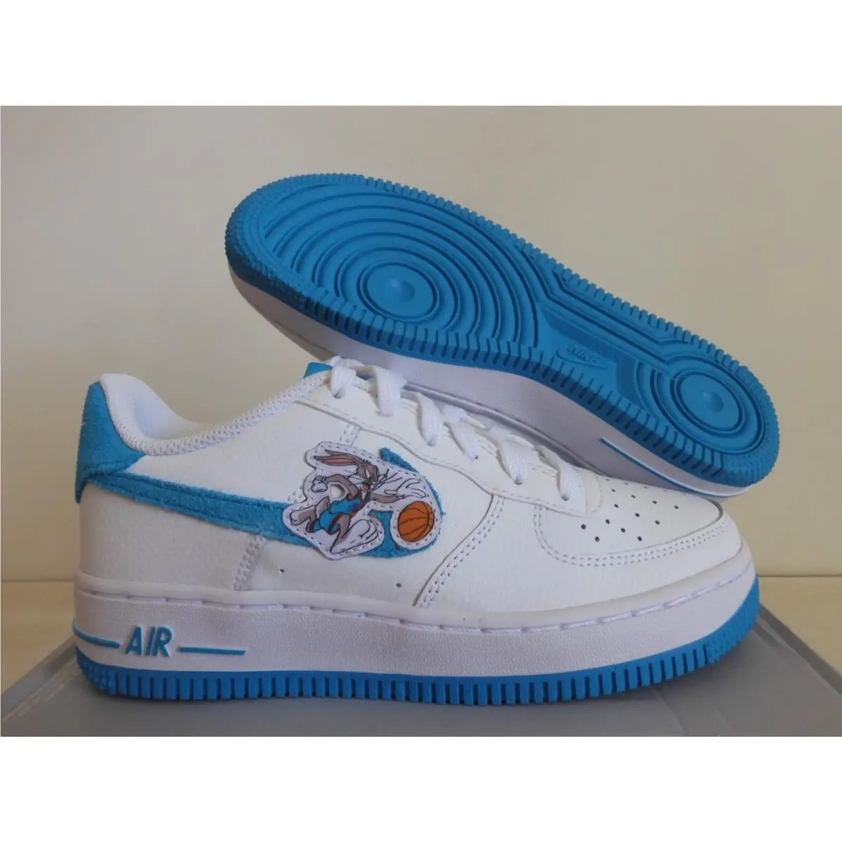 Nike Air Force 1 Gs Hare White-blue Fury Sz 3.5Y DM3353-100