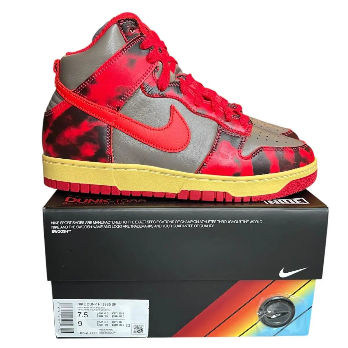 Nike Dunk High 1985 SP Men`s Size 7.5 Red Acid Wash DD9404-600 Nby - Multicolor
