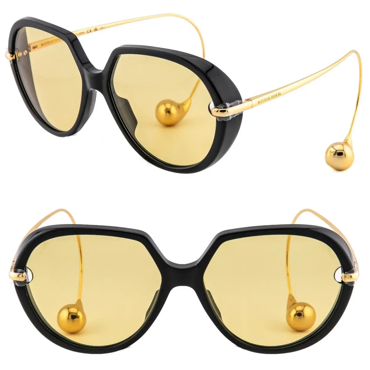 Bottega Veneta 1436 Drop BV1436S Metal Gold Black Unisex Oversized Sunglass 001