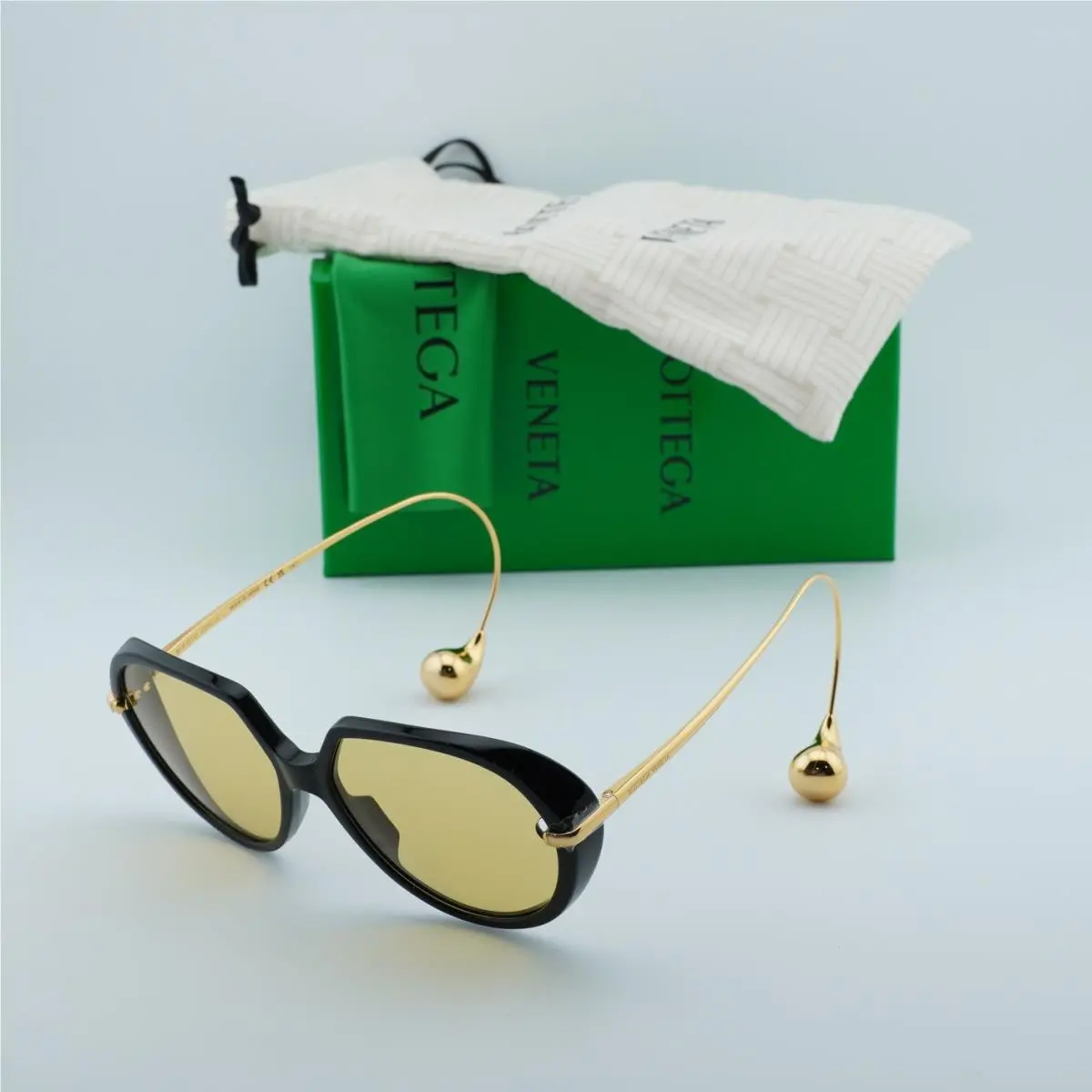 Bottega Veneta BV1436S 001 Shiny Black/gold/yellow 60-16-185 Sunglasses