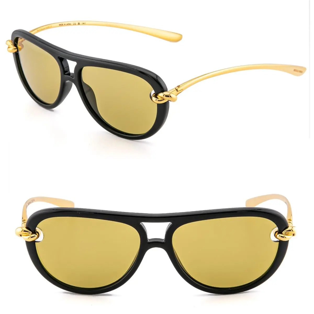 Bottega Veneta 1418 Knot Pilot BV1418S Gold Black Unisex Metal Sunglass 001