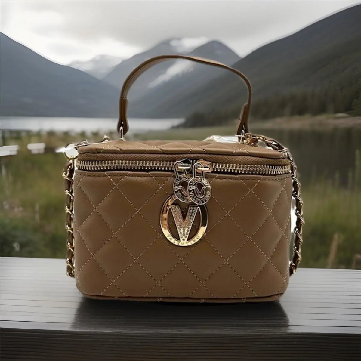 Valentino Orlandi Taupe Quilted Bag Vegan Leather 2 Ways to Carry Style
