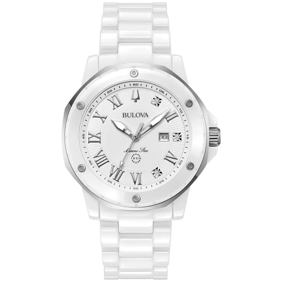 Bulova 98P222 Marine Star Marc Anthony Diamond Dial White Ceramic Band Watch