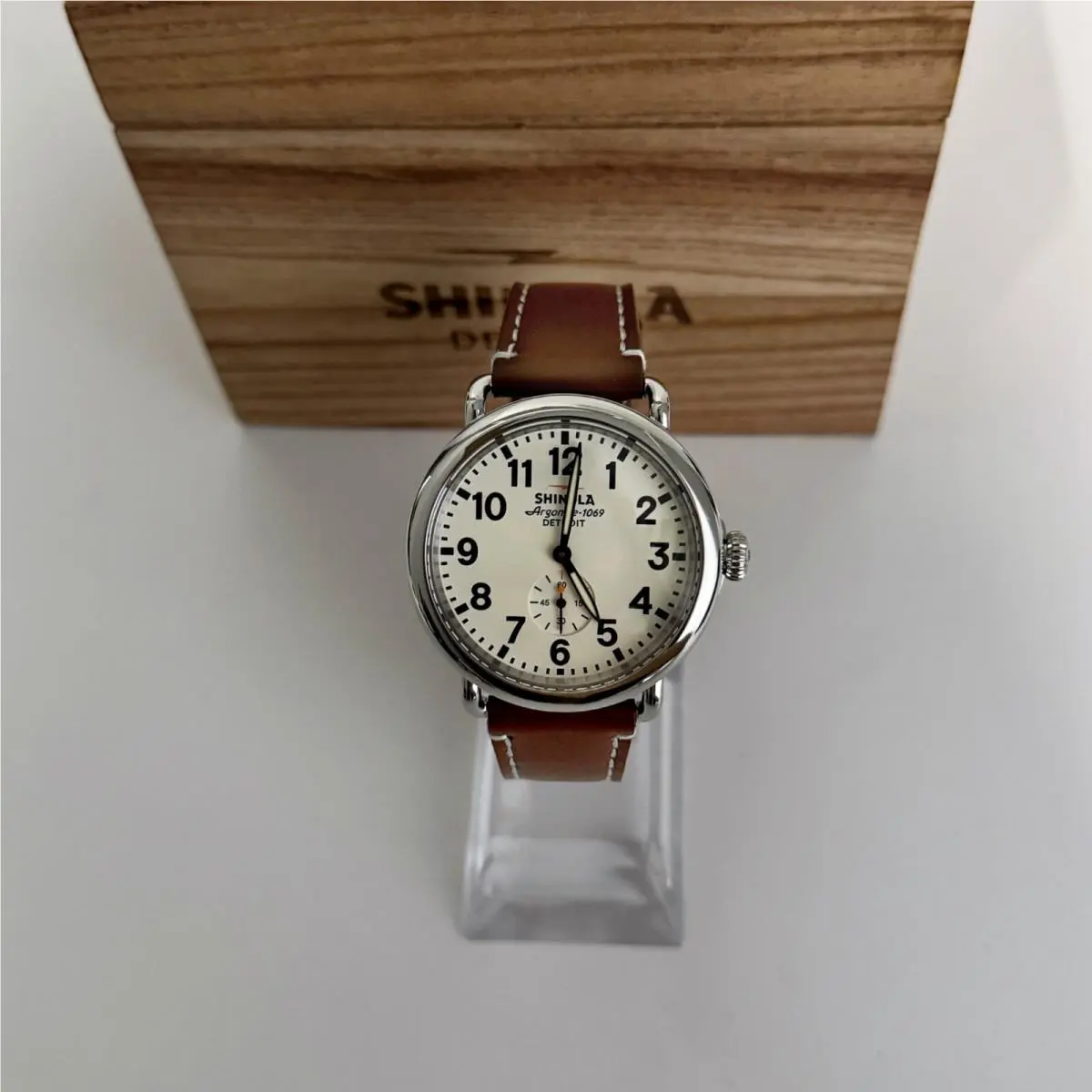 The Runwell Cream Dial Tan Leather Strap Chronograph Quartz Watchs 41mm by Shinola