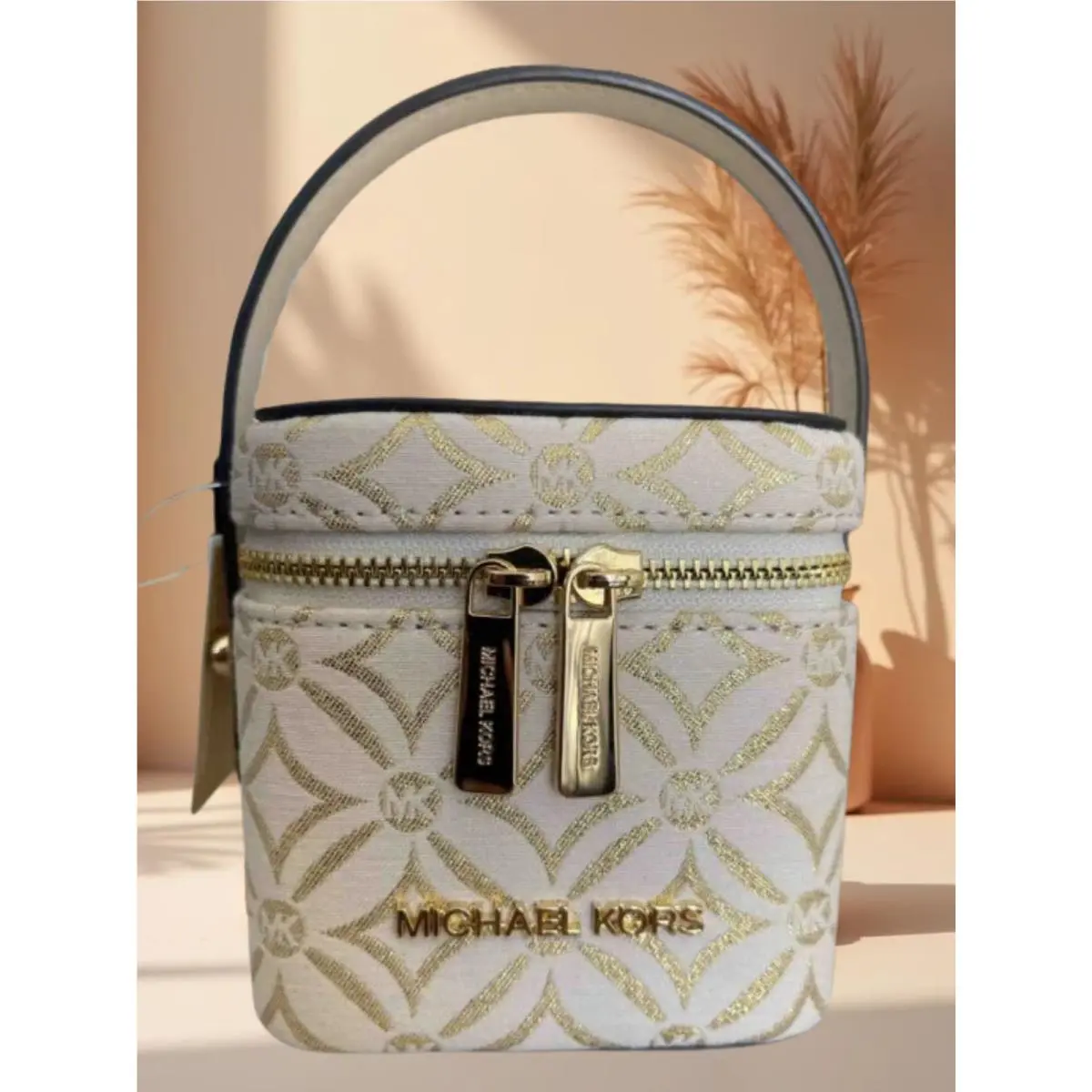 Sandrine Small Logo Jacquard Crossbody Box Bag Women Variation PALE GOLD MULTI by Michael Kors
