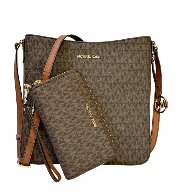 Jet Set Travel Large Shoulder Messenger Bag + Phone Wallet Set Brown by Michael Kors