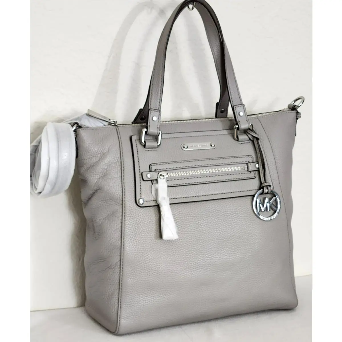 Michael Kors Gilmore Large Pearl Gray Silver Leather Tote Bag +/or Wallet