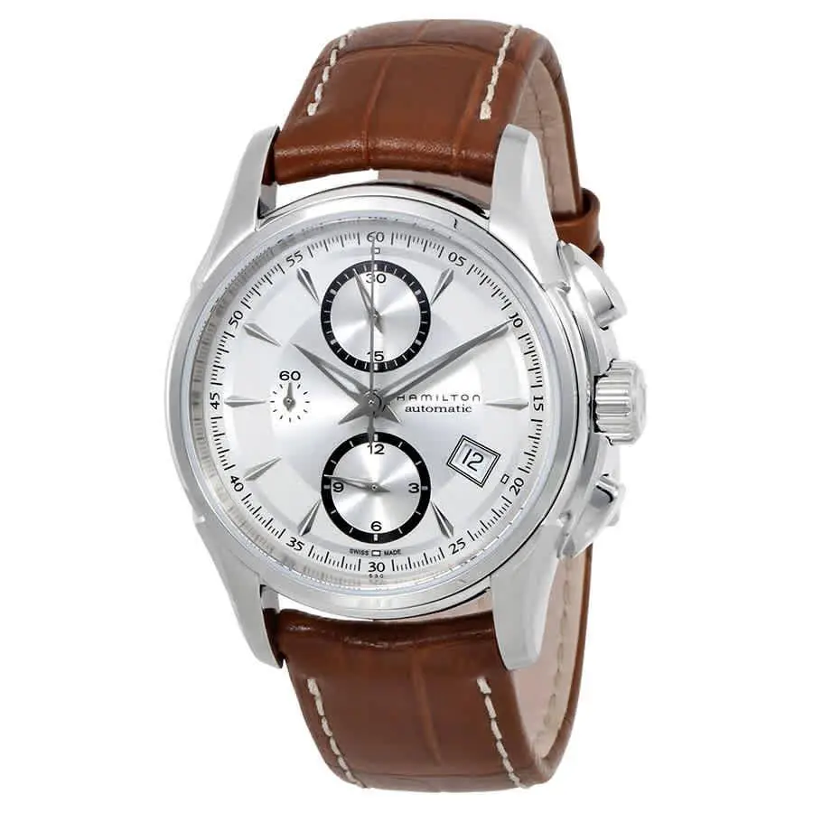 Hamilton Jazzmaster Automatic Chronograph Silver Dial Men`s Watch H32616553 - Brown / Silver / Skeleton, Dial: Silver, Band: Brown