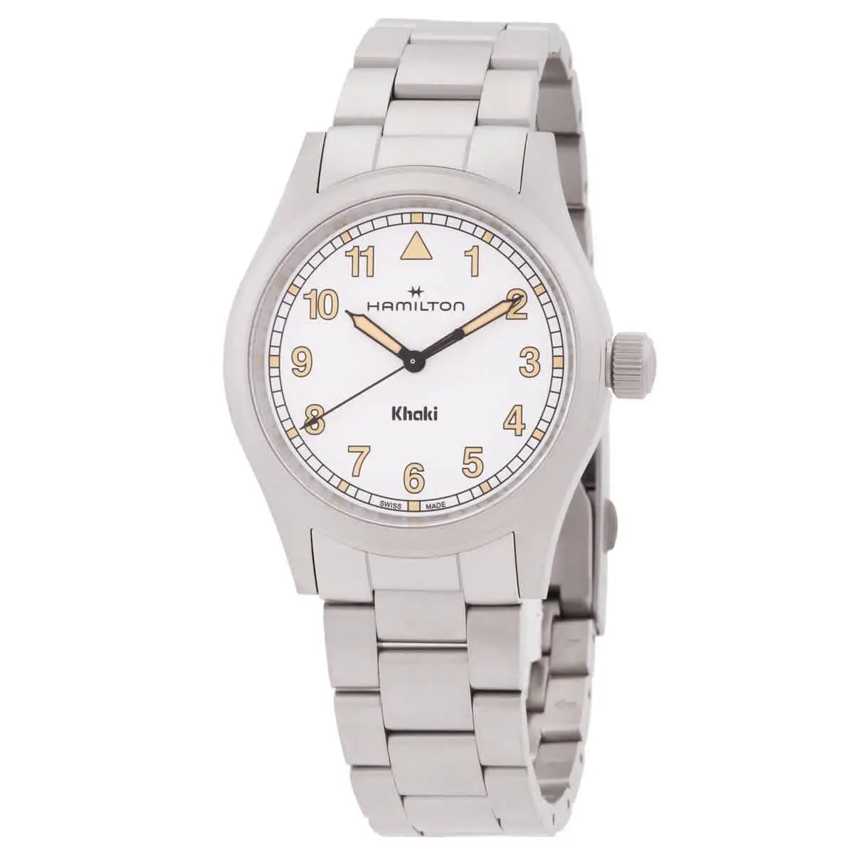 Hamilton Khaki Field Quartz White Dial Watch H69401110 - Dial: White, Band: Silver-tone, Bezel: Silver-tone