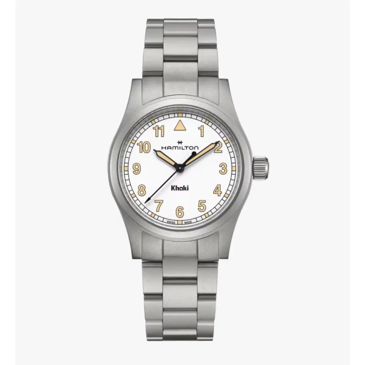 Hamilton H69401110 Khaki Field 38 mm Steel White Arabic Dial Quartz Men`s Watch - Dial: White, Band: Silver, Bezel: Silver
