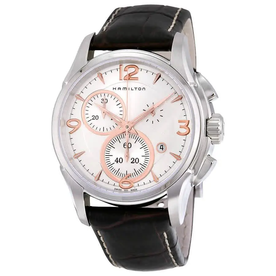 Hamilton Jazzmaster Chronograph Men`s Watch H32612555 - Brown / Silver, Dial: Silver, Band: Brown