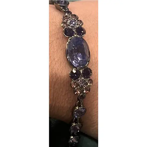 Givenchy Signed Gunmetal Crystal Bracelet Purple Pink Statement 7.5”