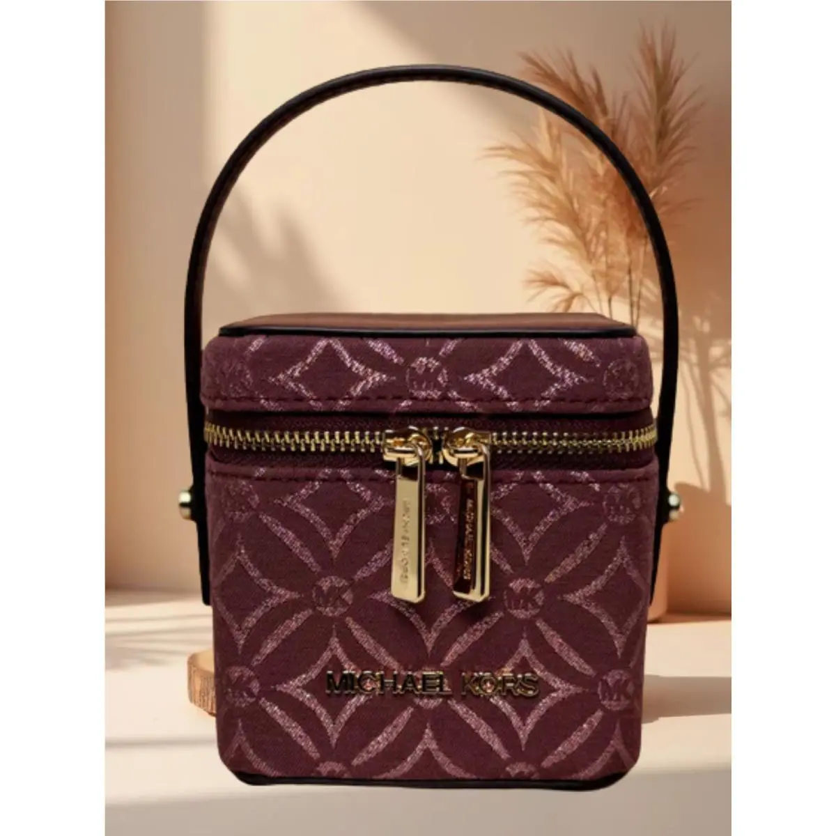 Michael Kors Sandrine Small Logo Jacquard Crossbody Box Bag Women Oxblood Multi